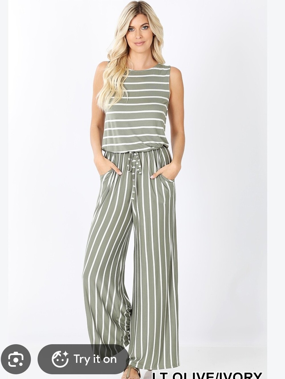 Zenana One Piece Striped Jumpsuit Wide Leg Sz M
